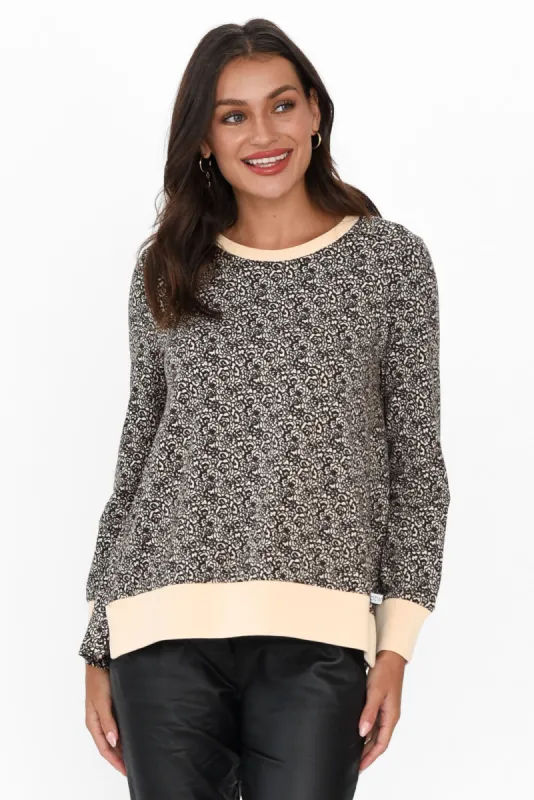 Enora Brown Abstract Cotton Long Sleeve Top sold by Blue Bungalow