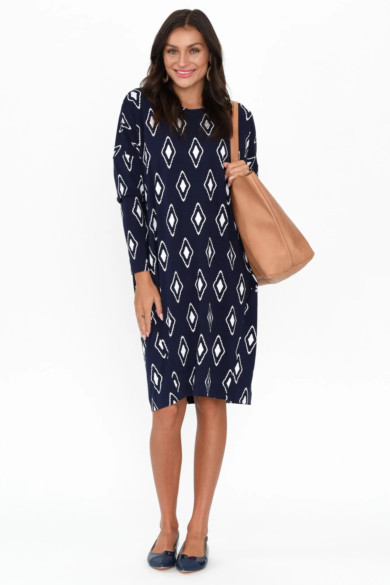 Turner Navy Diamond Bamboo Dress sold by Blue Bungalow