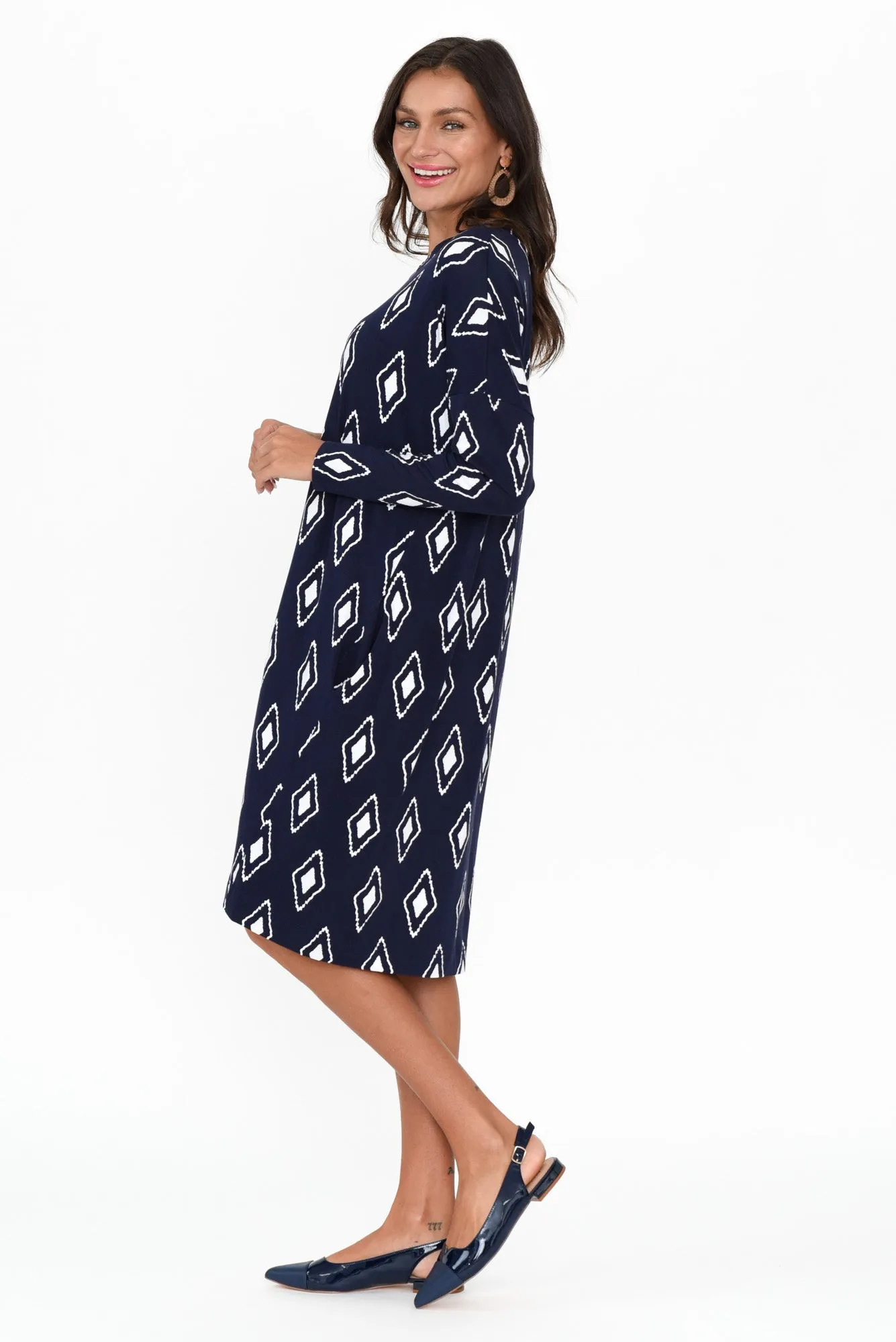 Turner Navy Diamond Bamboo Dress sold by Blue Bungalow product image thumbnail 3