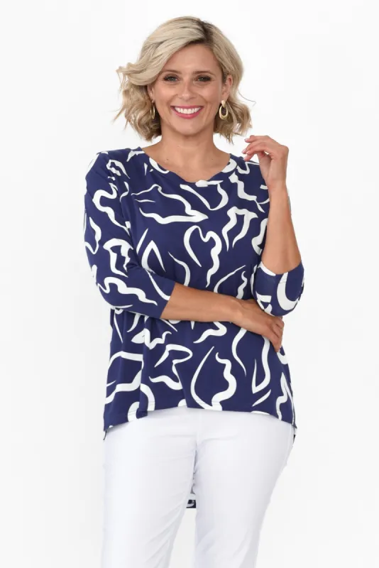 Deliah Navy Geo Hi Lo Bamboo Top sold by Blue Bungalow