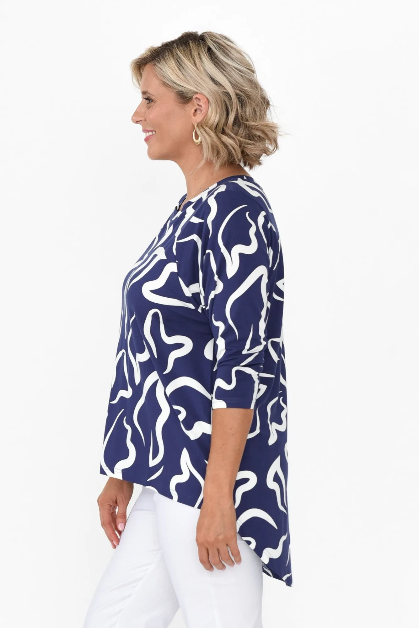 Deliah Navy Geo Hi Lo Bamboo Top sold by Blue Bungalow product image thumbnail 3