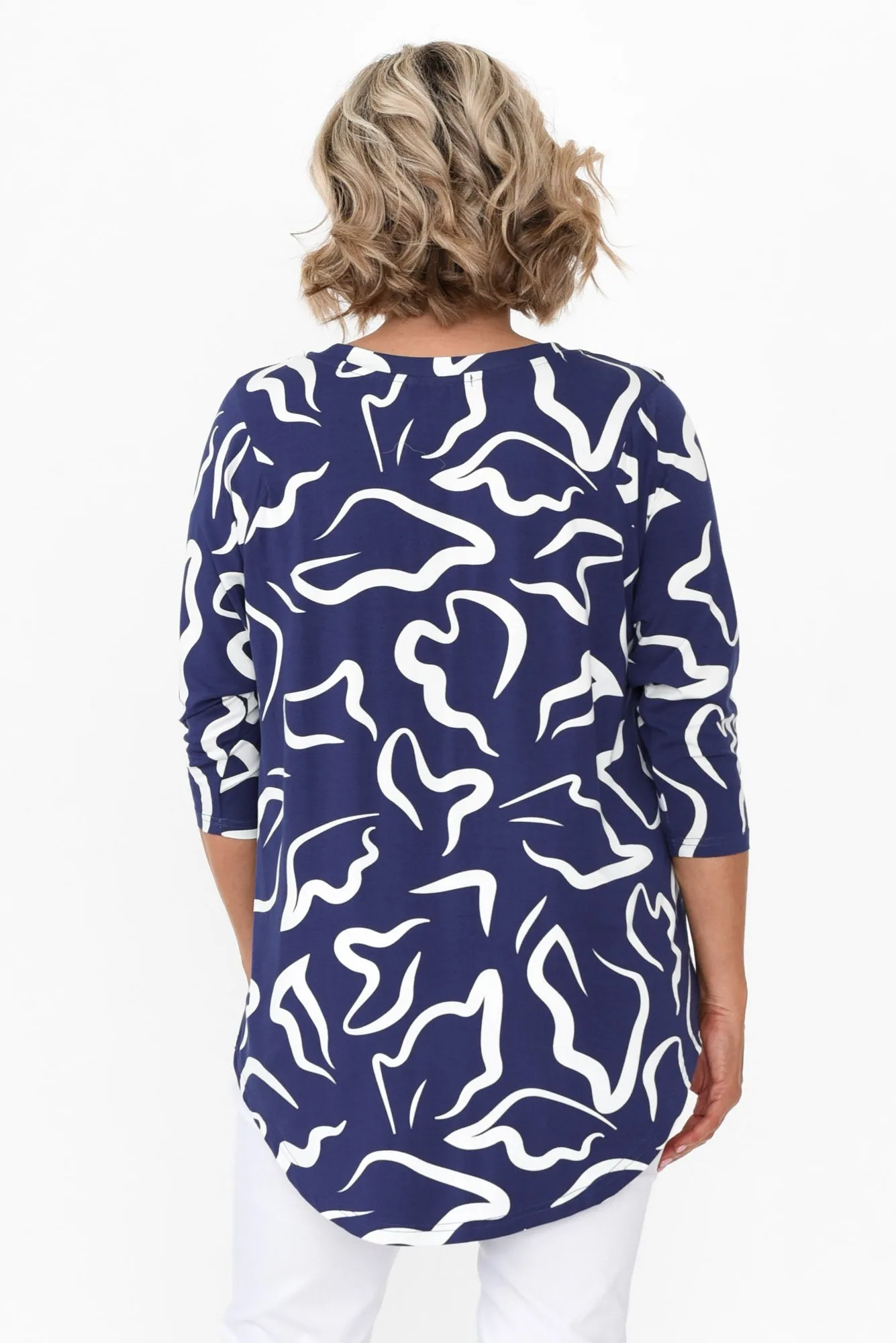 Deliah Navy Geo Hi Lo Bamboo Top sold by Blue Bungalow product image thumbnail 4