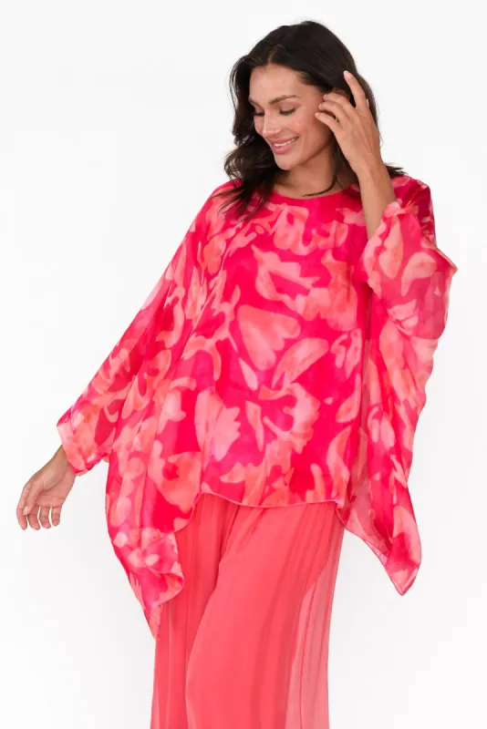 Trevino Fuchsia Garden Silk Overlay Top sold by Blue Bungalow