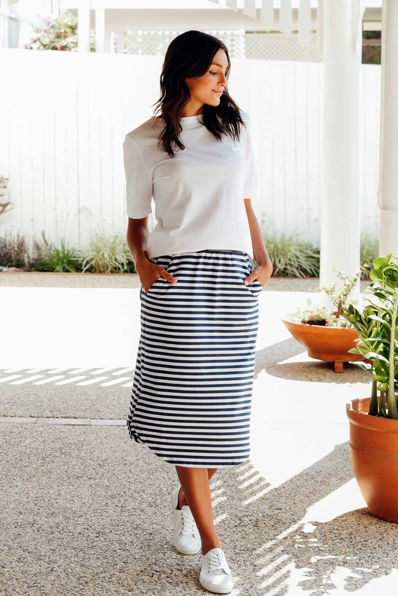 Evie Navy Stripe Cotton Blend Skirt sold by Blue Bungalow product image thumbnail 2