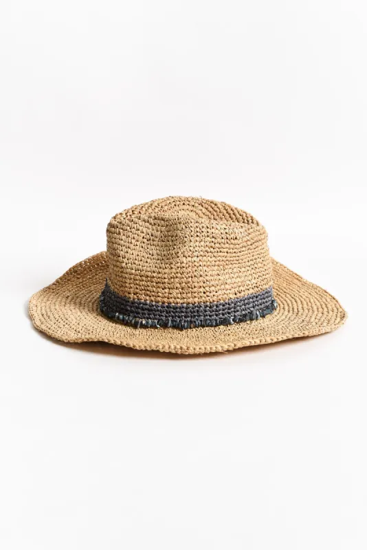 Cassie Cobalt Raffia Cowboy Hat sold by Blue Bungalow