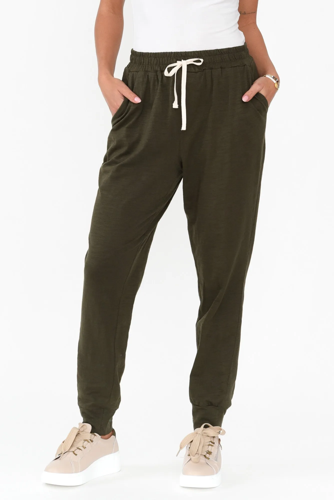 Bondi Khaki Cotton Jogger Pants sold by Blue Bungalow