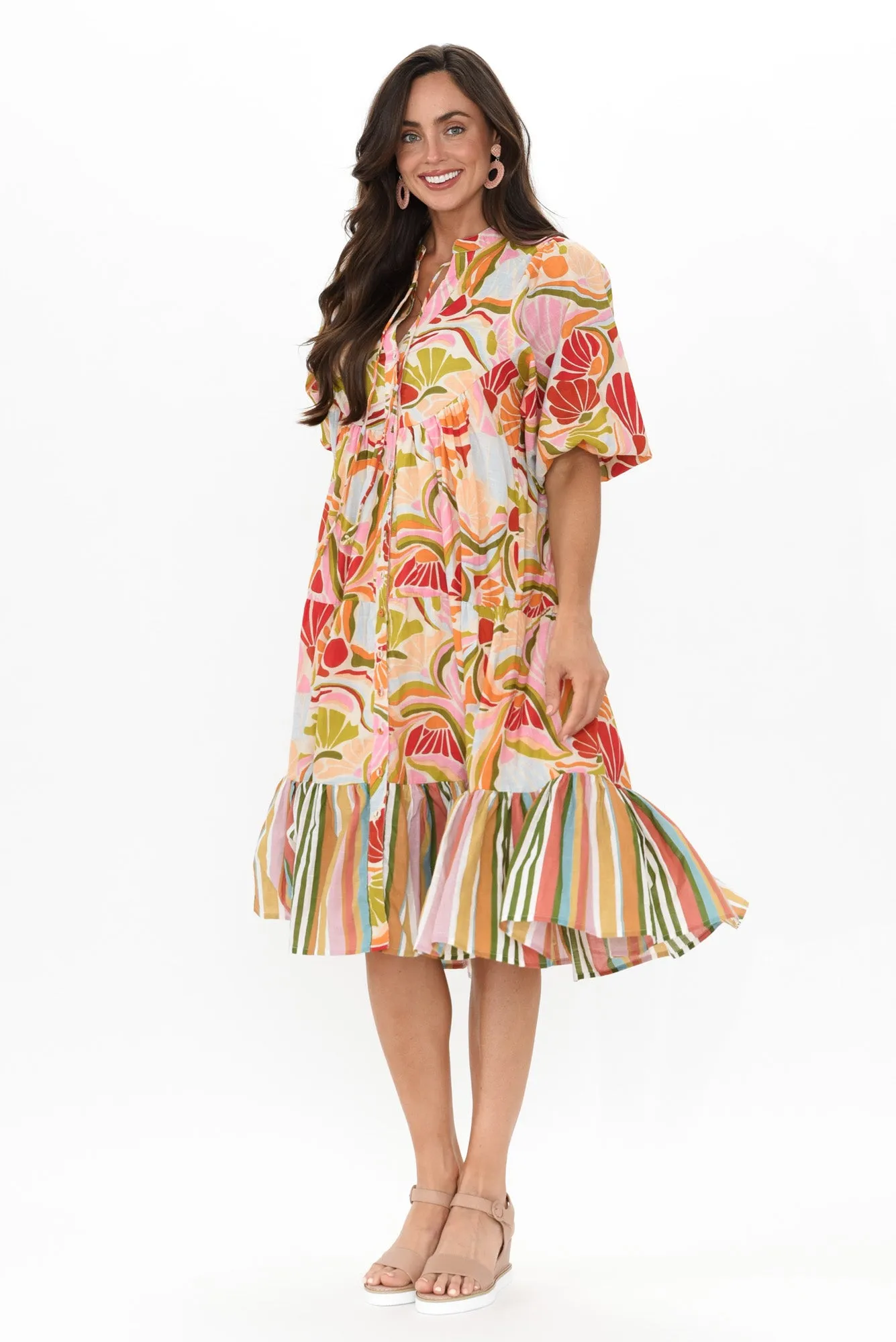 Kofi Orange Geo Cotton Button Dress sold by Blue Bungalow product image thumbnail 2