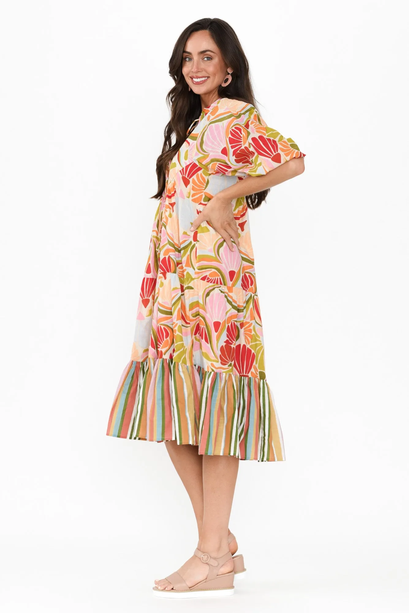 Kofi Orange Geo Cotton Button Dress sold by Blue Bungalow product image thumbnail 3