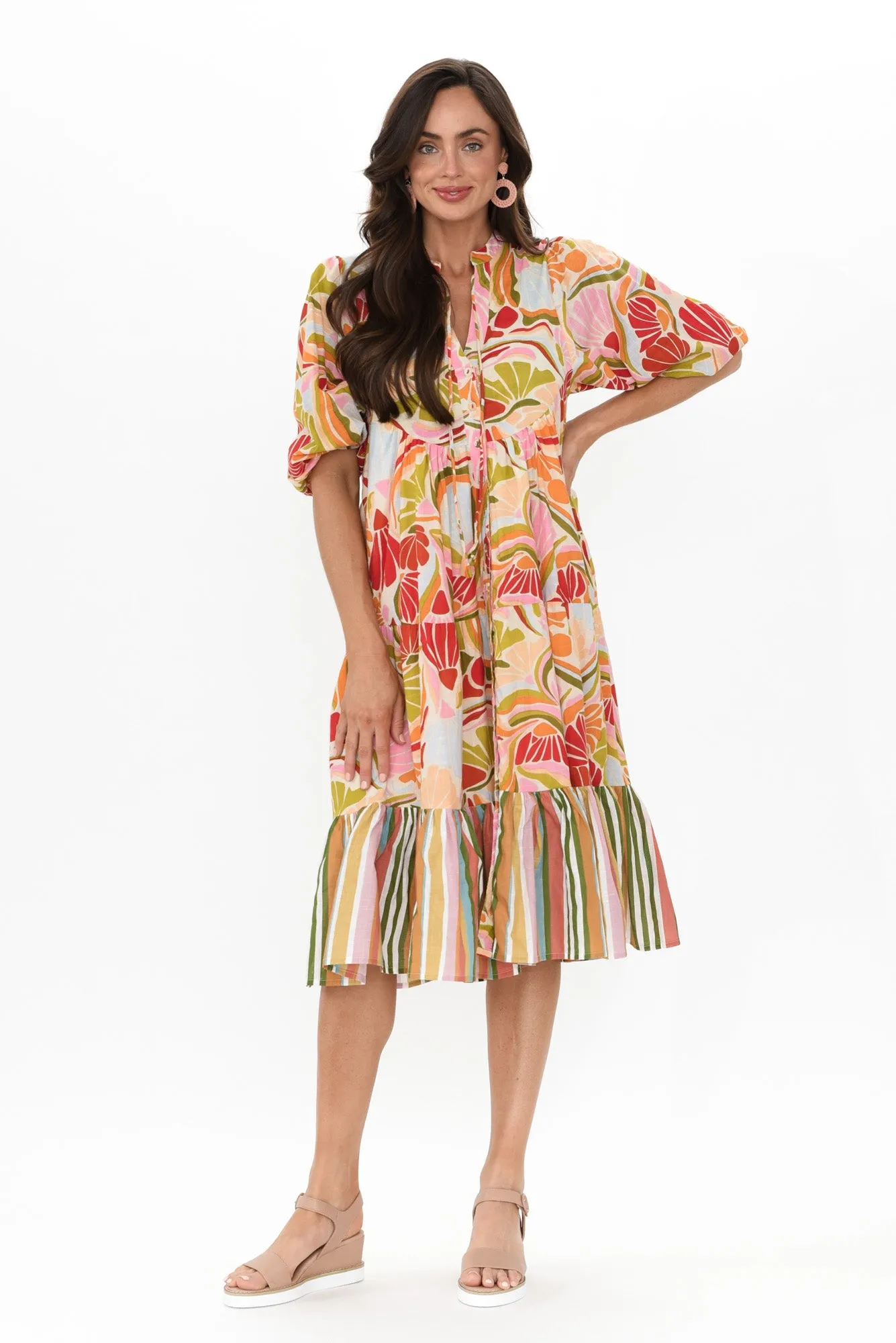 Kofi Orange Geo Cotton Button Dress sold by Blue Bungalow