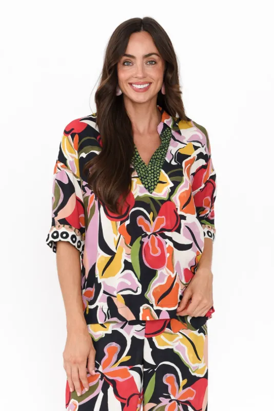 Rowi Black Tropical V Neck Top sold by Blue Bungalow