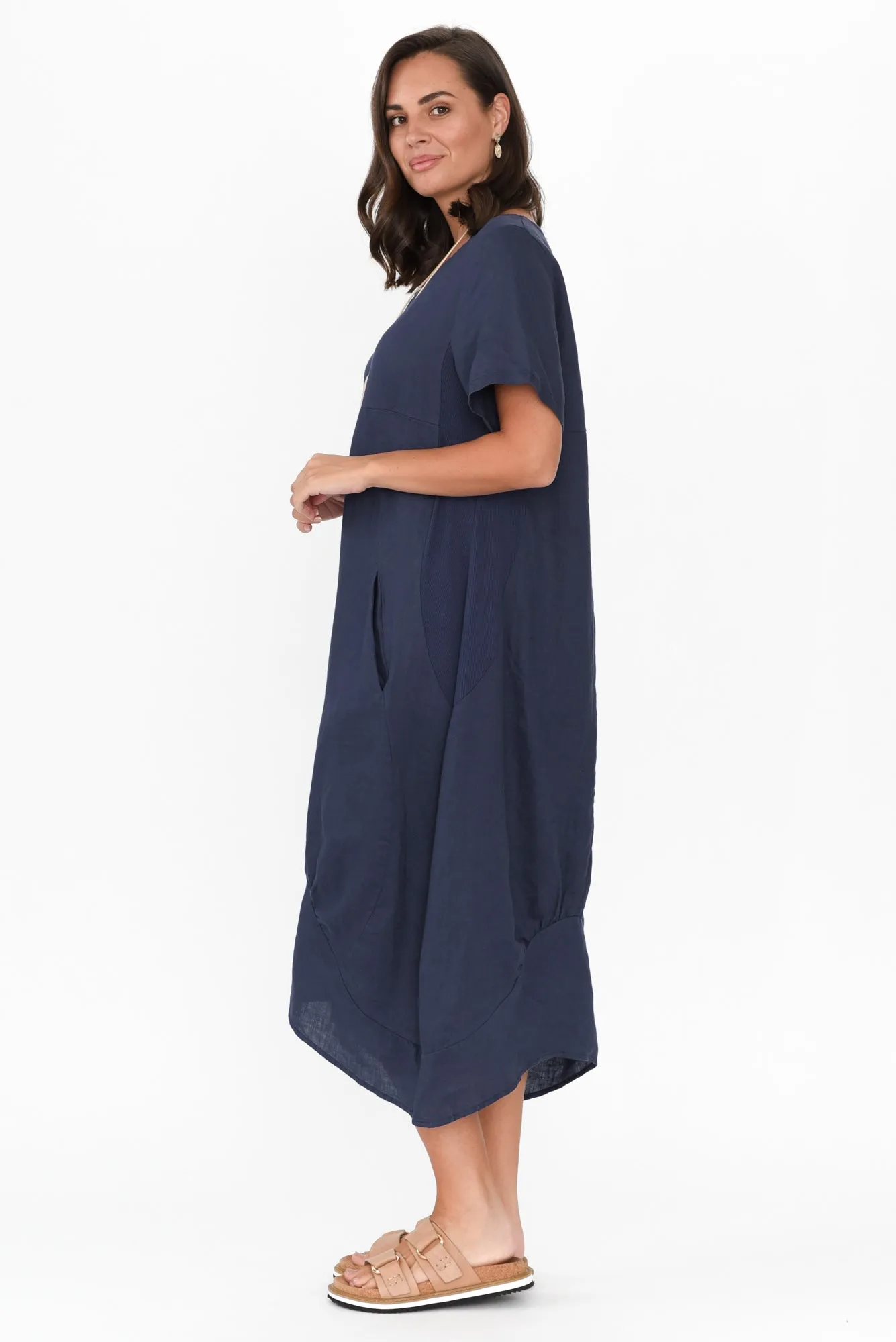 Kandace Navy Linen Pocket Dress sold by Blue Bungalow product image thumbnail 3