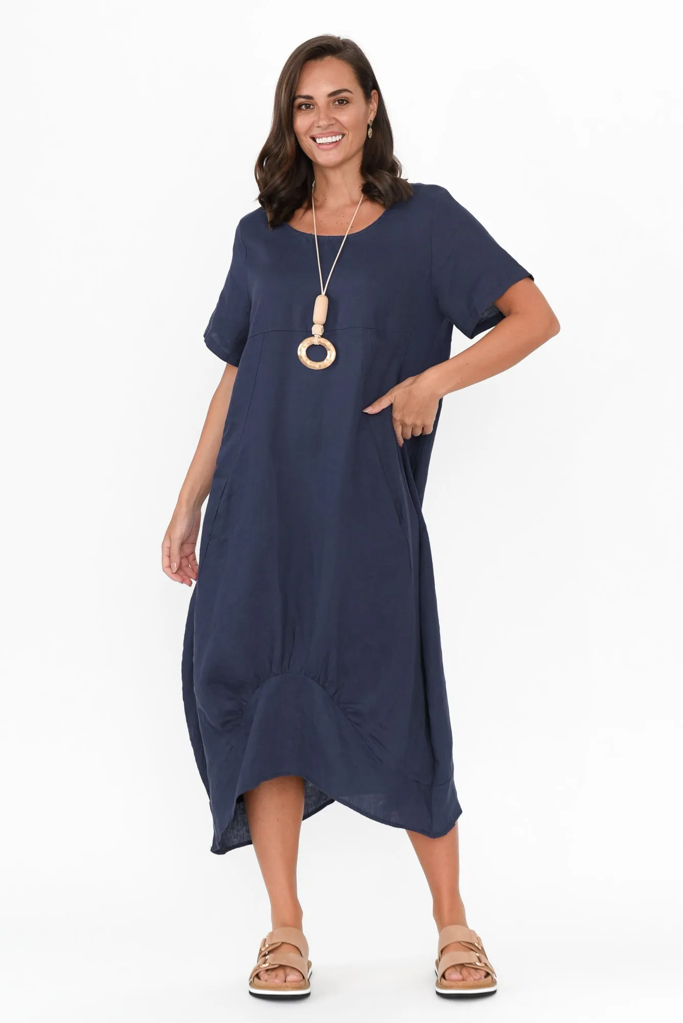 Kandace Navy Linen Pocket Dress sold by Blue Bungalow product image thumbnail 2