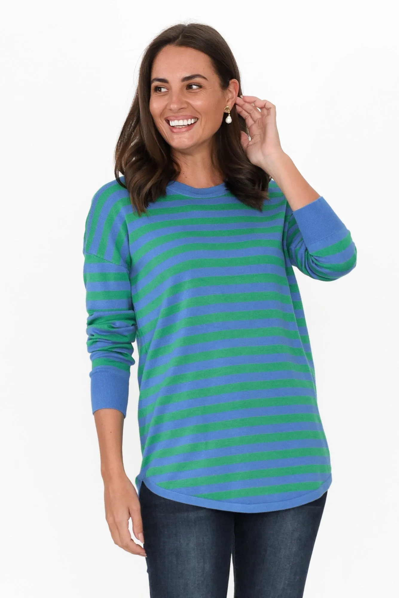 Sophie Green Stripe Knit Jumper sold by Blue Bungalow