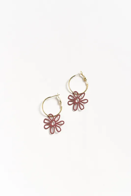 Aubi Mocha Flower Drop Hoop Earrings sold by Blue Bungalow