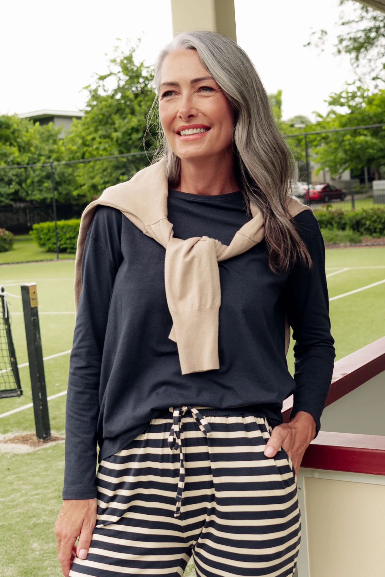 Moya Navy Cotton Hi Lo Top sold by Blue Bungalow