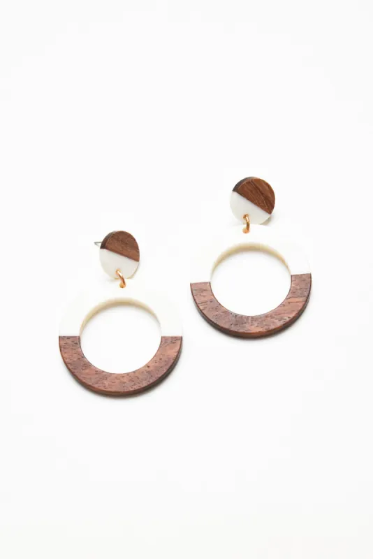 Nanelle White Wood Hoop Earring sold by Blue Bungalow