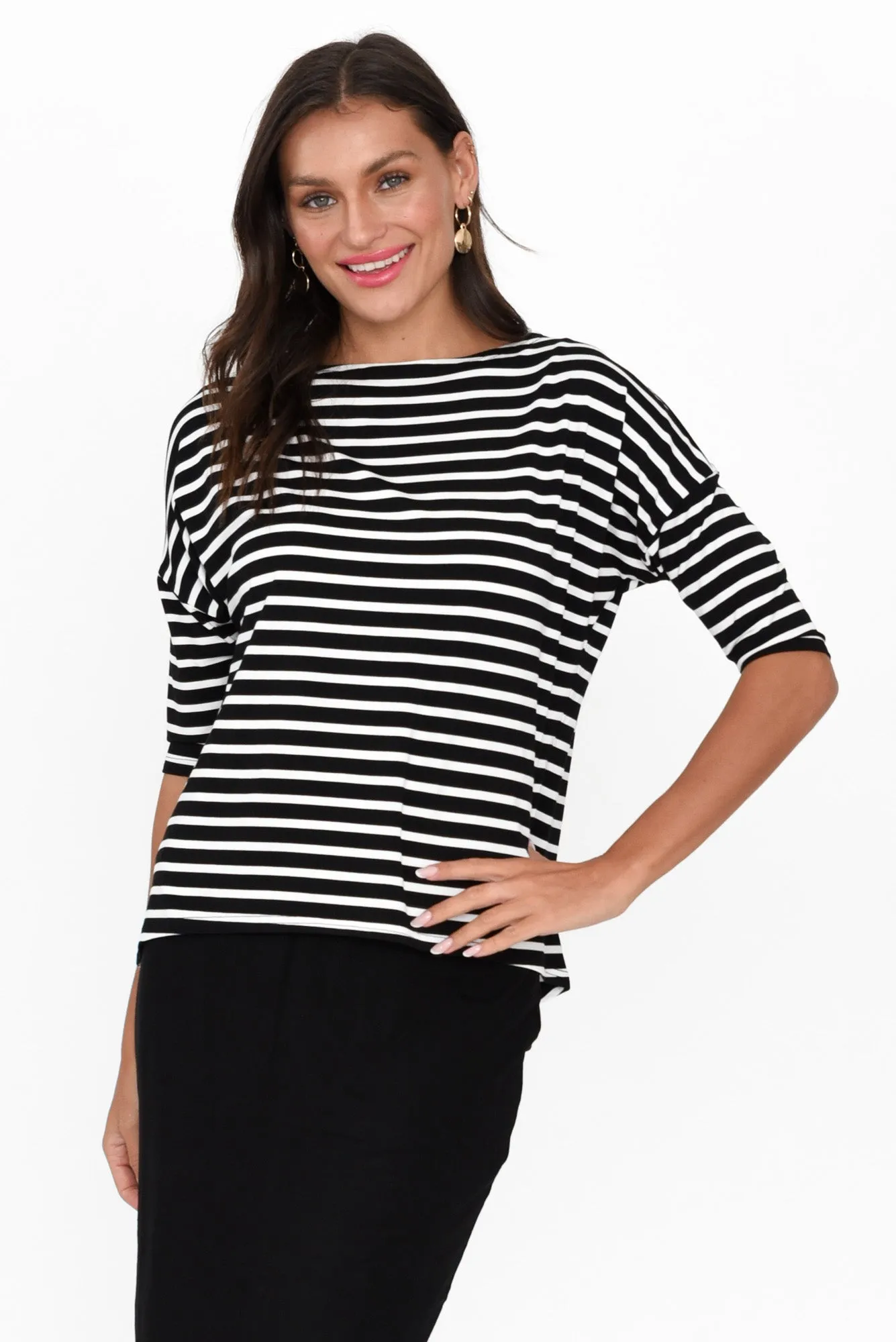 Camila Black Stripe Bamboo Top sold by Blue Bungalow