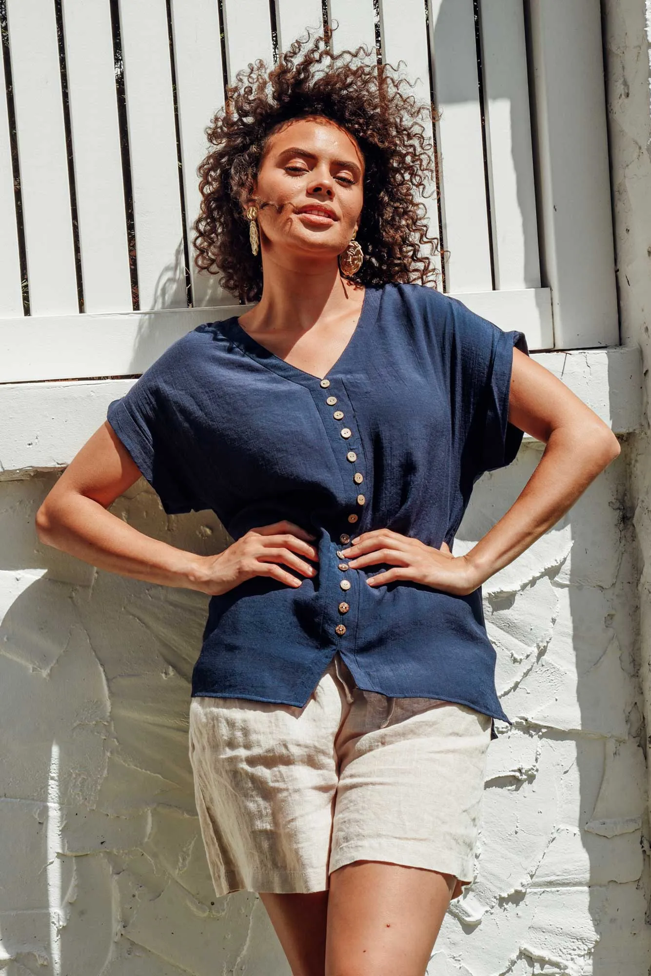 Miray Navy Button Top sold by Blue Bungalow product image thumbnail 2
