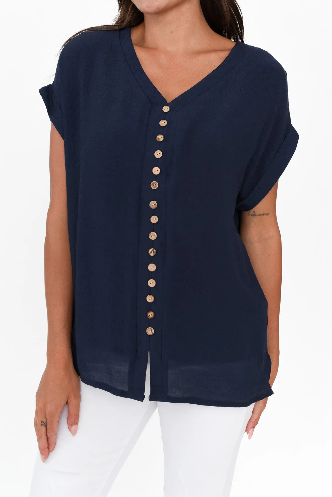 Miray Navy Button Top sold by Blue Bungalow product image thumbnail 3