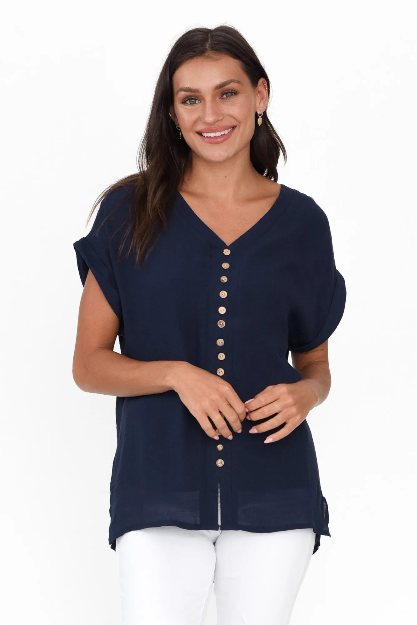 Miray Navy Button Top sold by Blue Bungalow