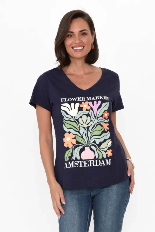 Amber Navy Flower Market Cotton Tee sold by Blue Bungalow