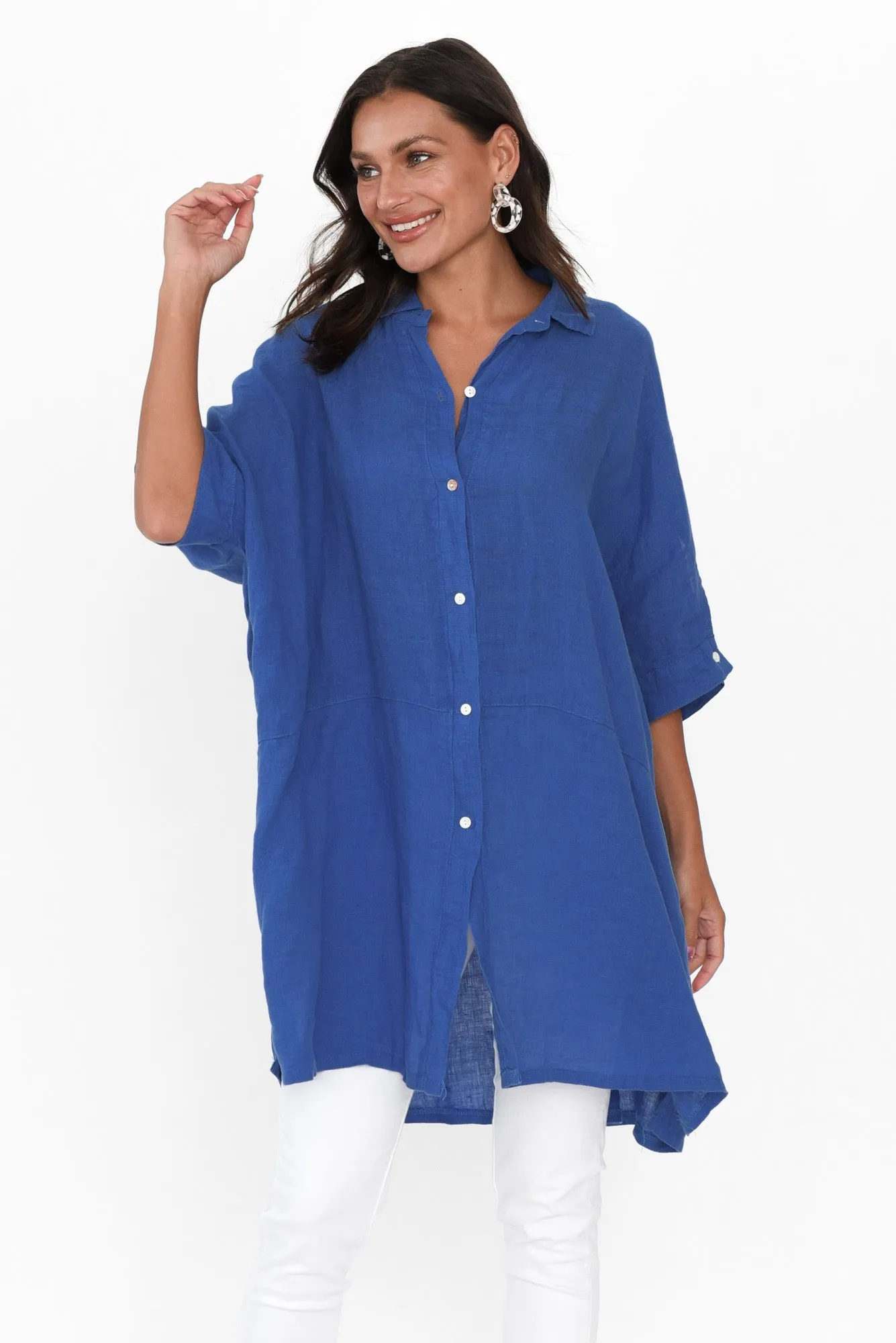 McKenna Ocean Linen Button Tunic sold by Blue Bungalow