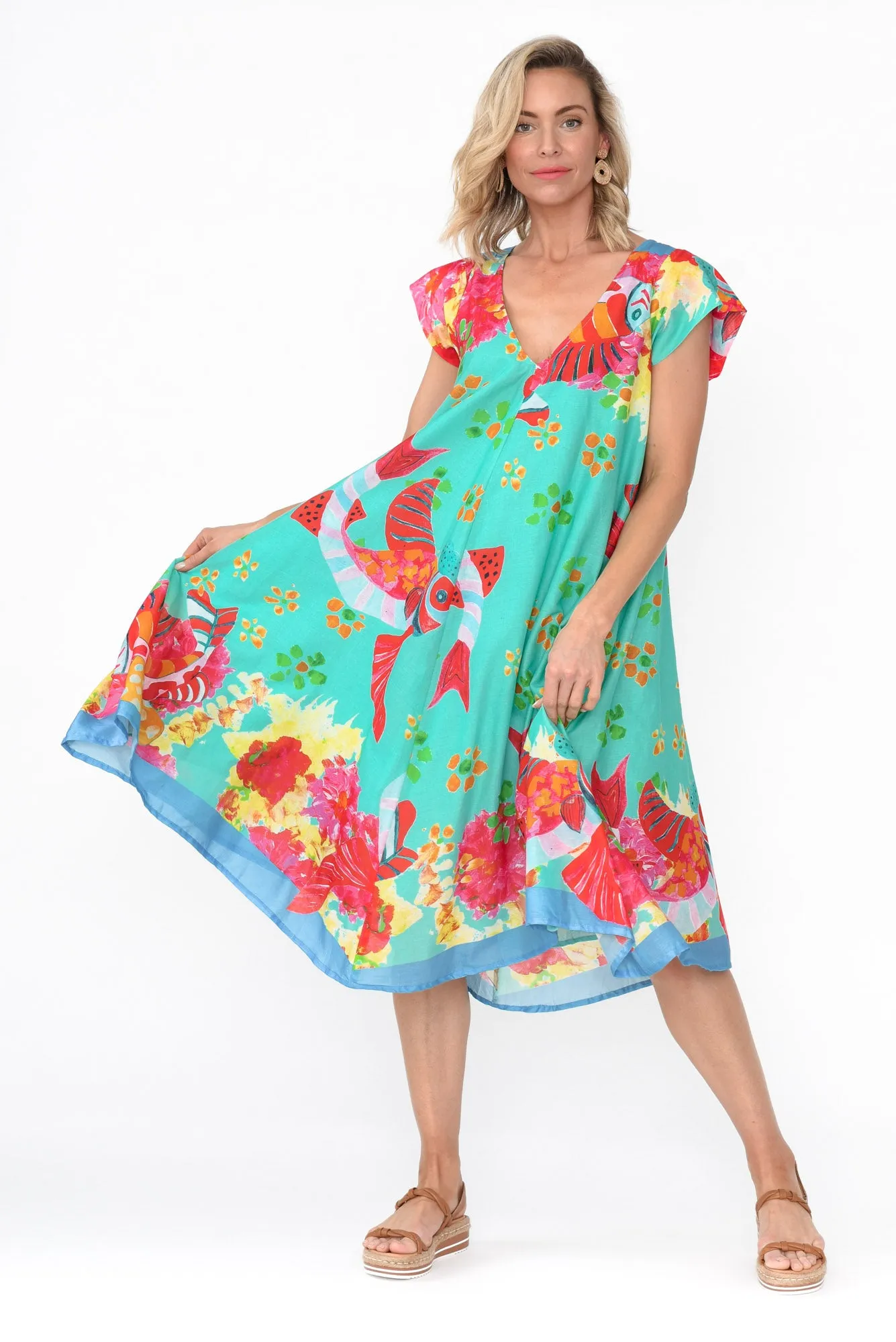 Maheno Teal Sea Cotton Midi Dress sold by Blue Bungalow product image thumbnail 2