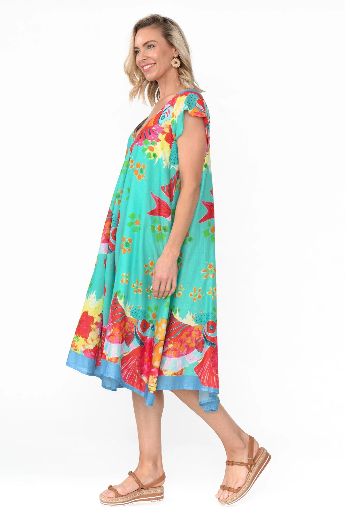 Maheno Teal Sea Cotton Midi Dress sold by Blue Bungalow product image thumbnail 3