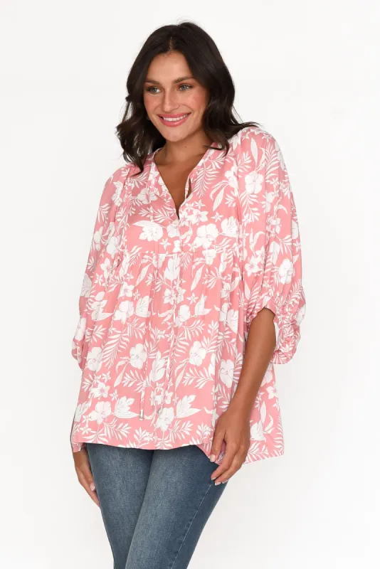 Marylee Pink Garden Gathered Top sold by Blue Bungalow