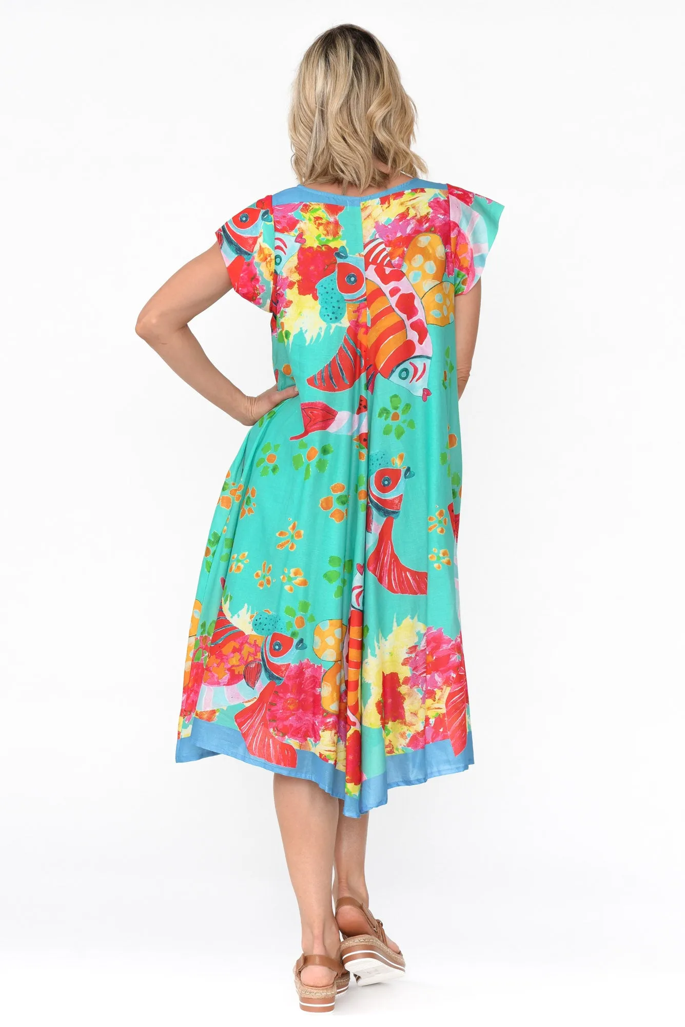 Maheno Teal Sea Cotton Midi Dress sold by Blue Bungalow product image thumbnail 4