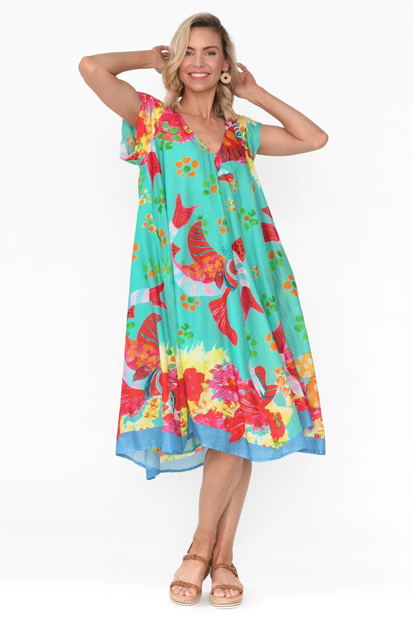 Maheno Teal Sea Cotton Midi Dress sold by Blue Bungalow product image thumbnail 5