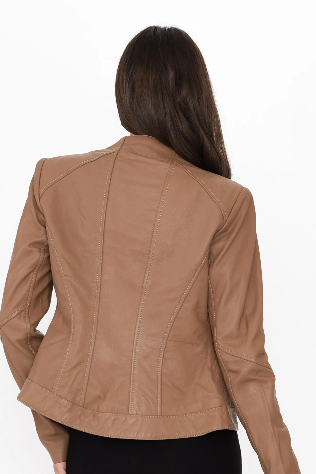 Nova Brown Leather Curved Hem Jacket sold by Blue Bungalow product image thumbnail 5
