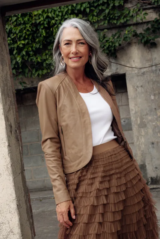 Nova Brown Leather Curved Hem Jacket sold by Blue Bungalow