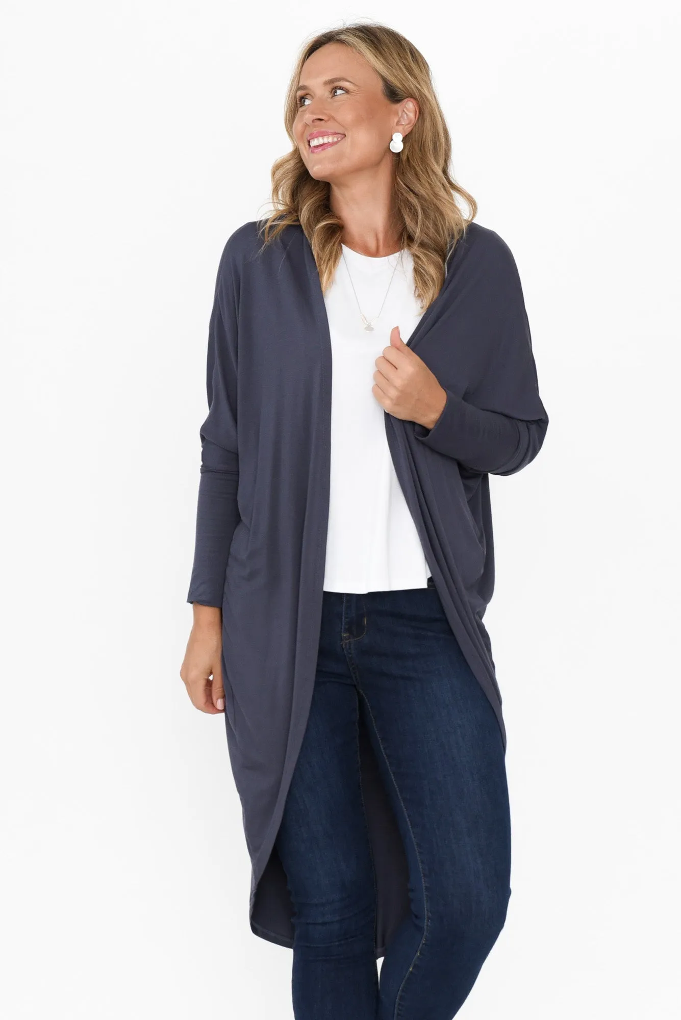 Aubrey Deep Blue Bamboo Cocoon Cardigan sold by Blue Bungalow