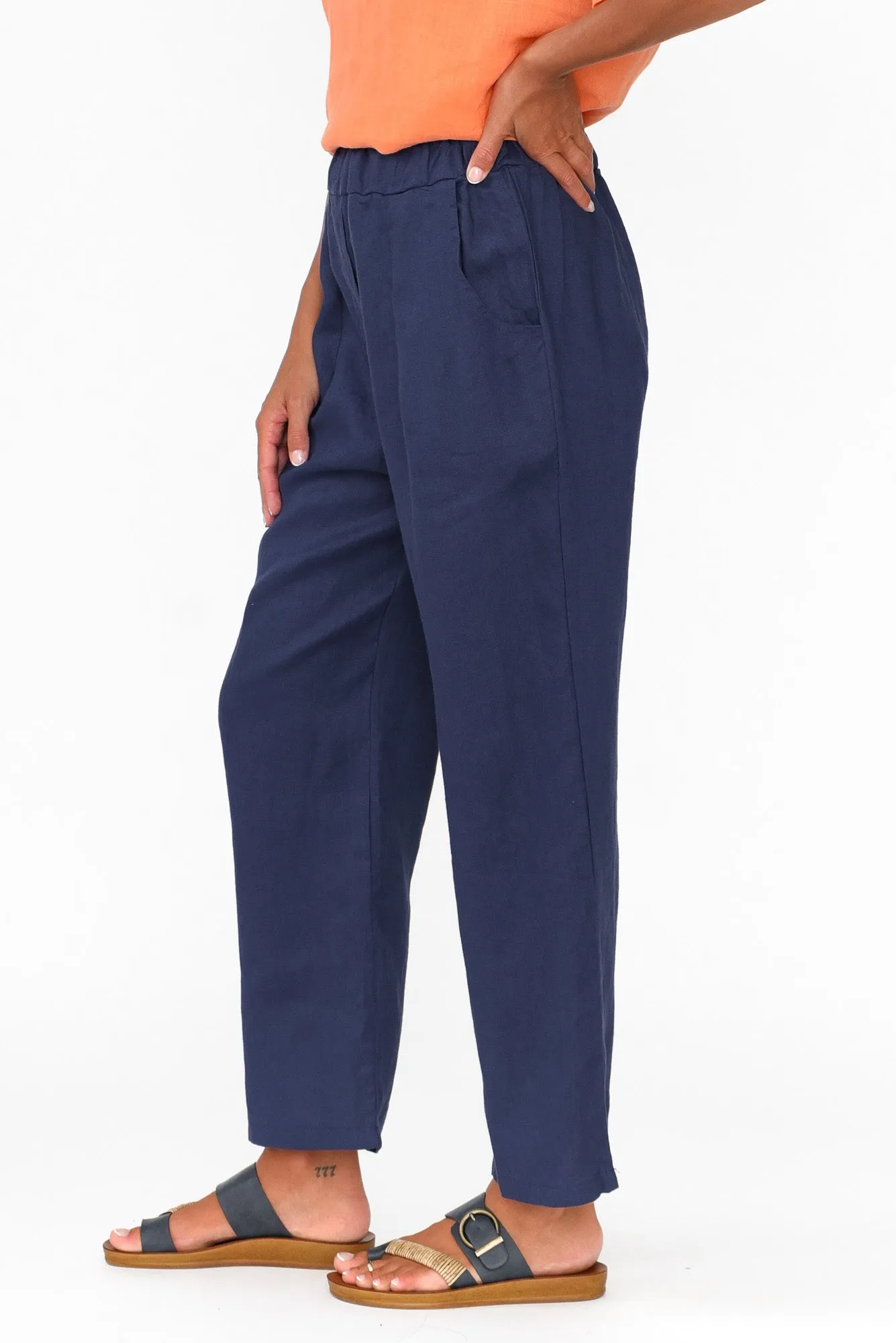 Marylou Navy Linen Pocket Pants sold by Blue Bungalow product image thumbnail 3