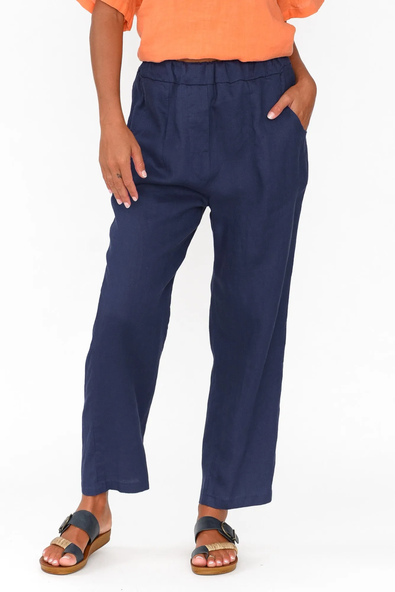 Marylou Navy Linen Pocket Pants sold by Blue Bungalow