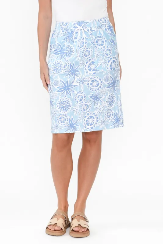 Ravenna Blue Abstract Drawstring Skirt sold by Blue Bungalow