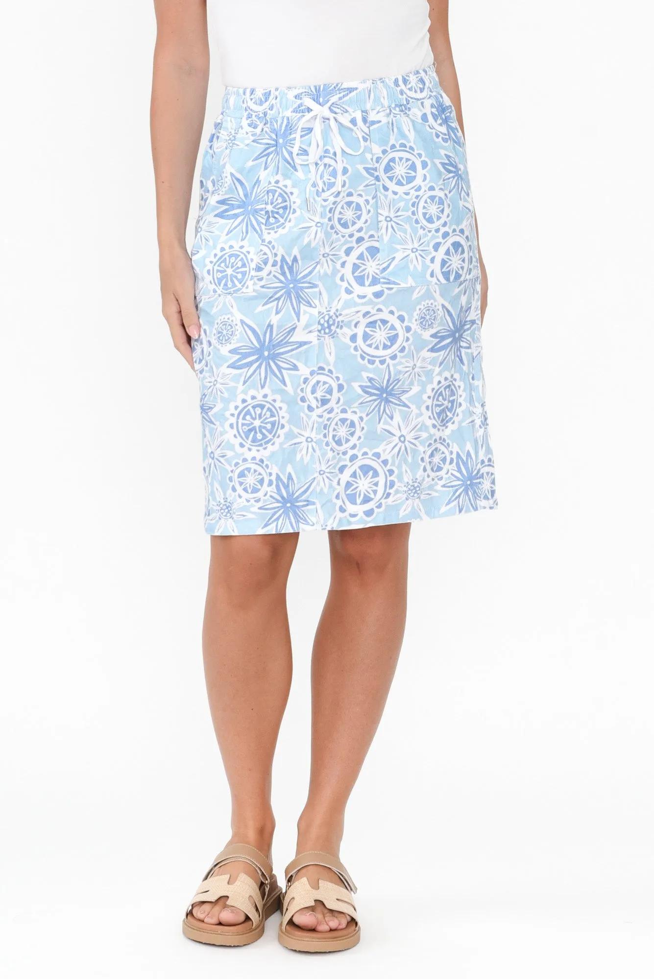 Ravenna Blue Abstract Drawstring Skirt sold by Blue Bungalow