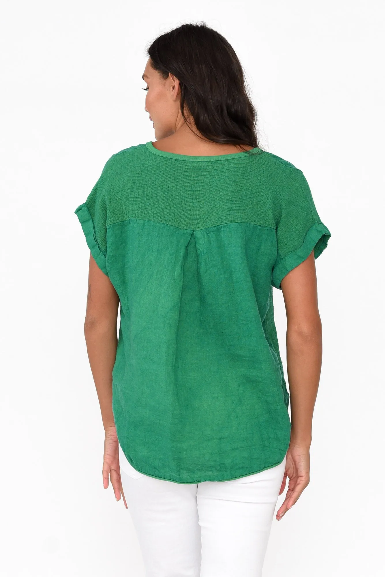 Dorian Green Linen Cotton Top sold by Blue Bungalow product image thumbnail 5