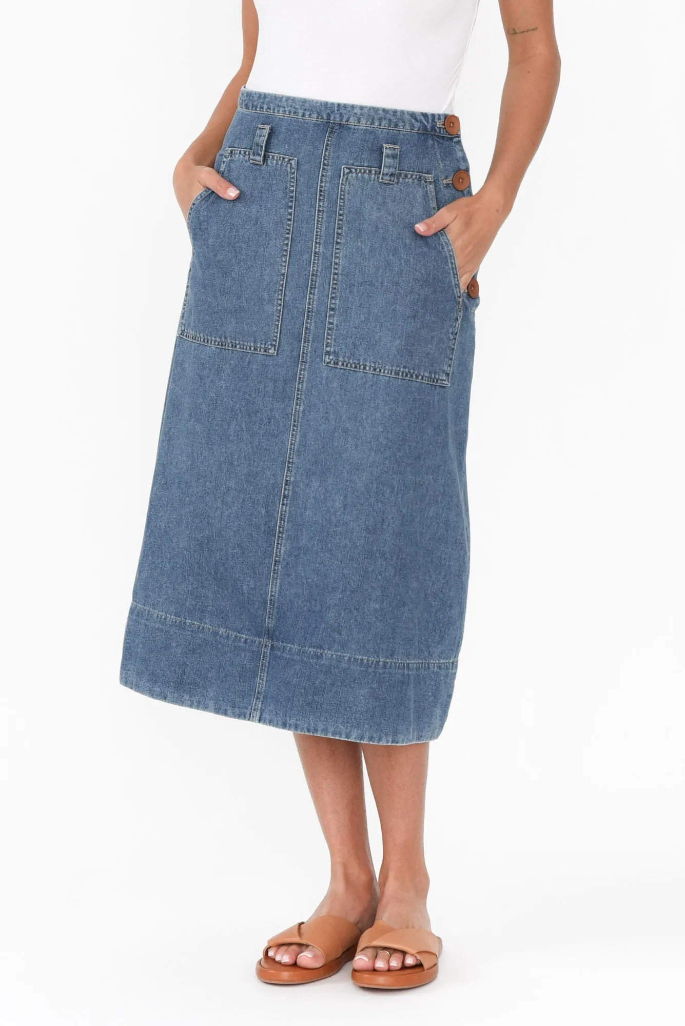 Raydel Blue Denim Skirt sold by Blue Bungalow