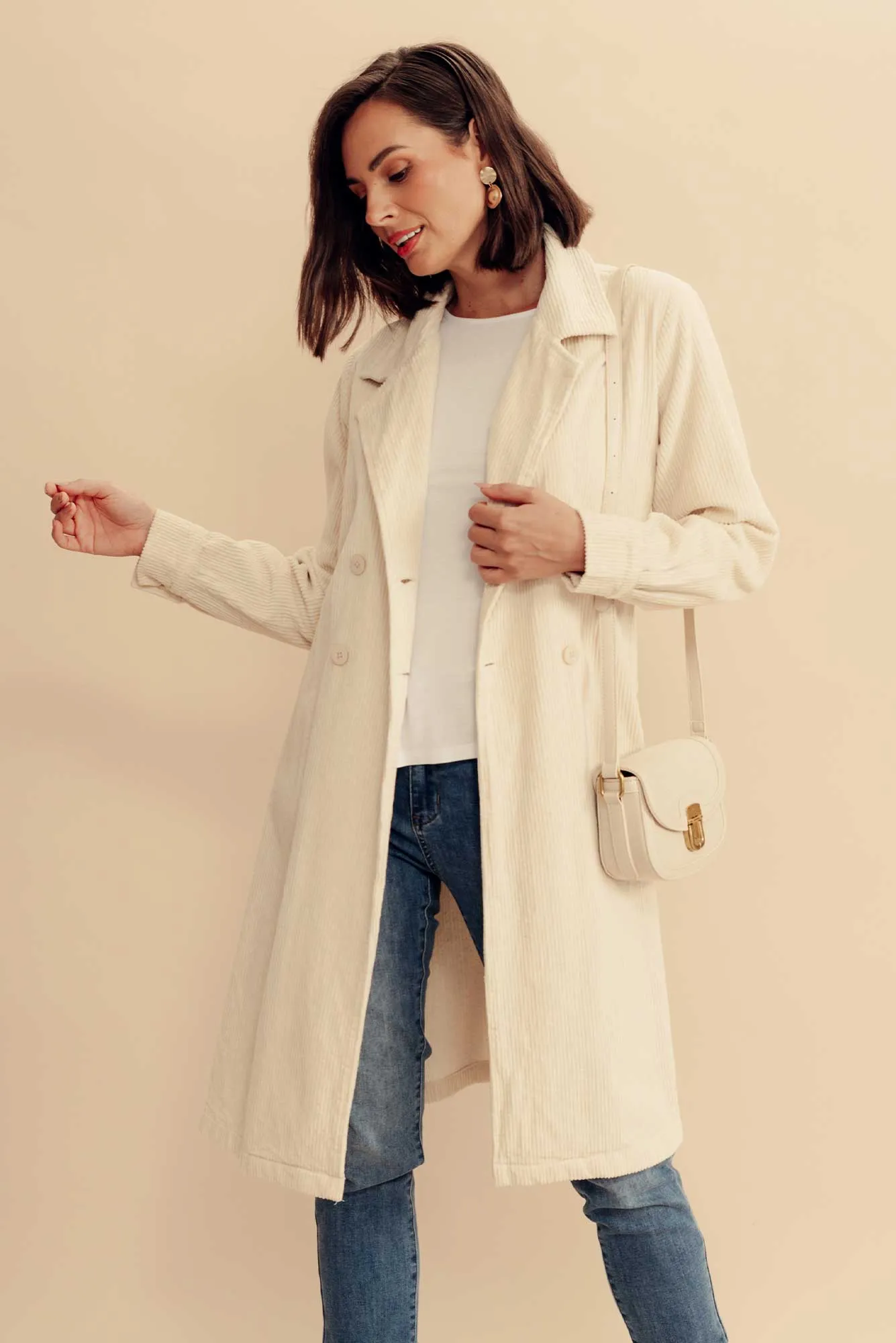 Pollux Cream Cotton Corduroy Coat sold by Blue Bungalow