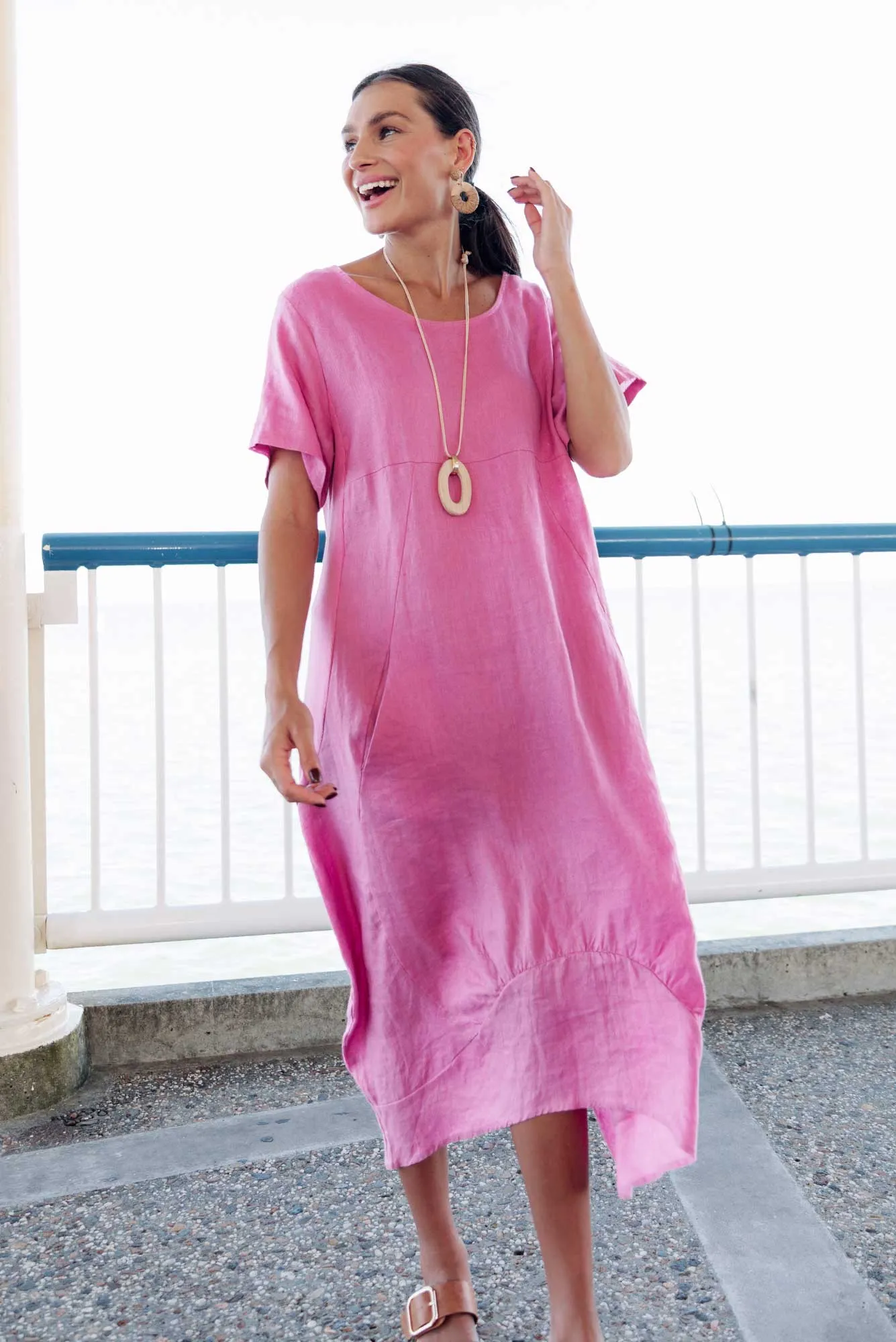Kandace Pink Linen Pocket Dress sold by Blue Bungalow