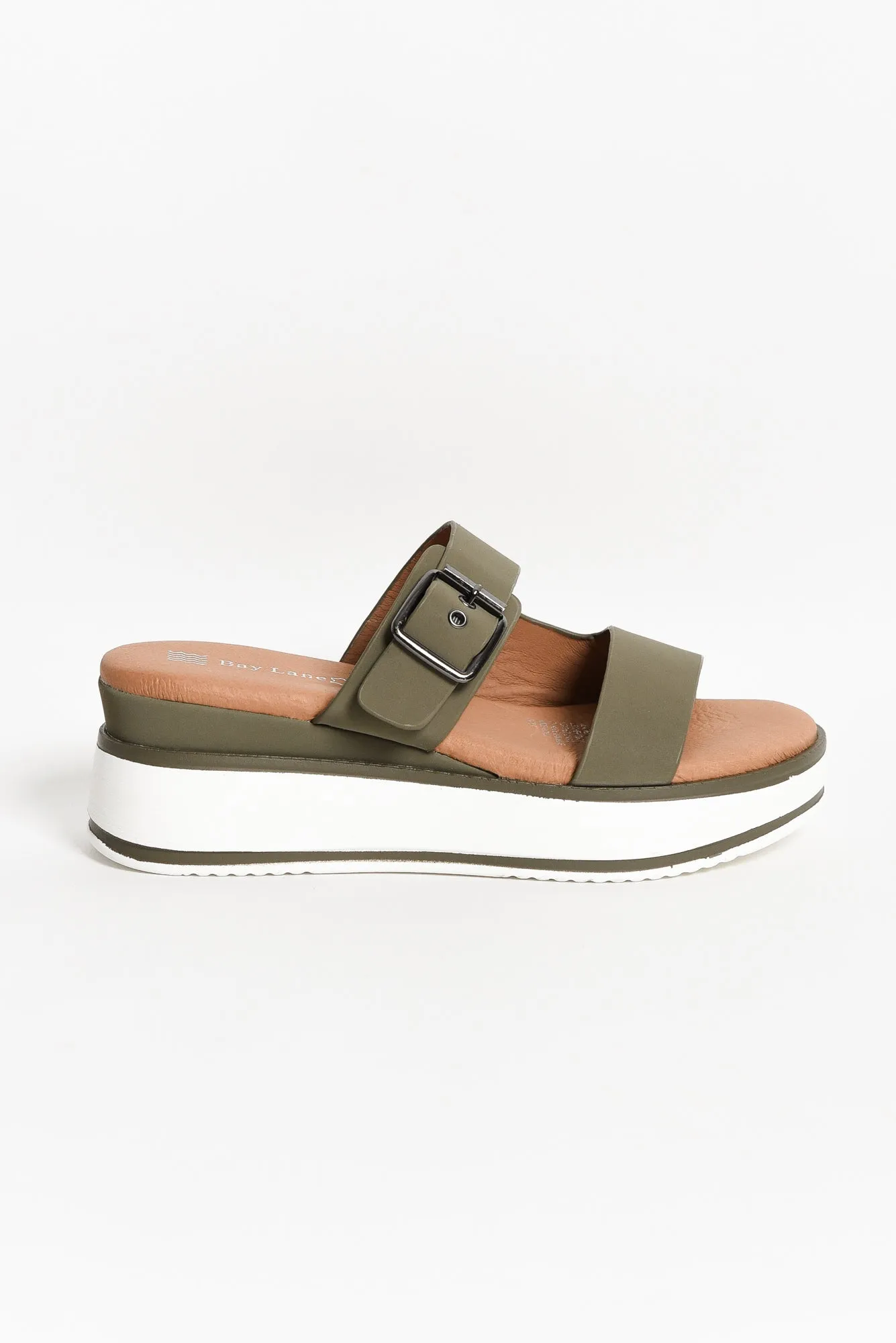 Lyst Olive Leather Buckle Platform Slide sold by Blue Bungalow product image thumbnail 2
