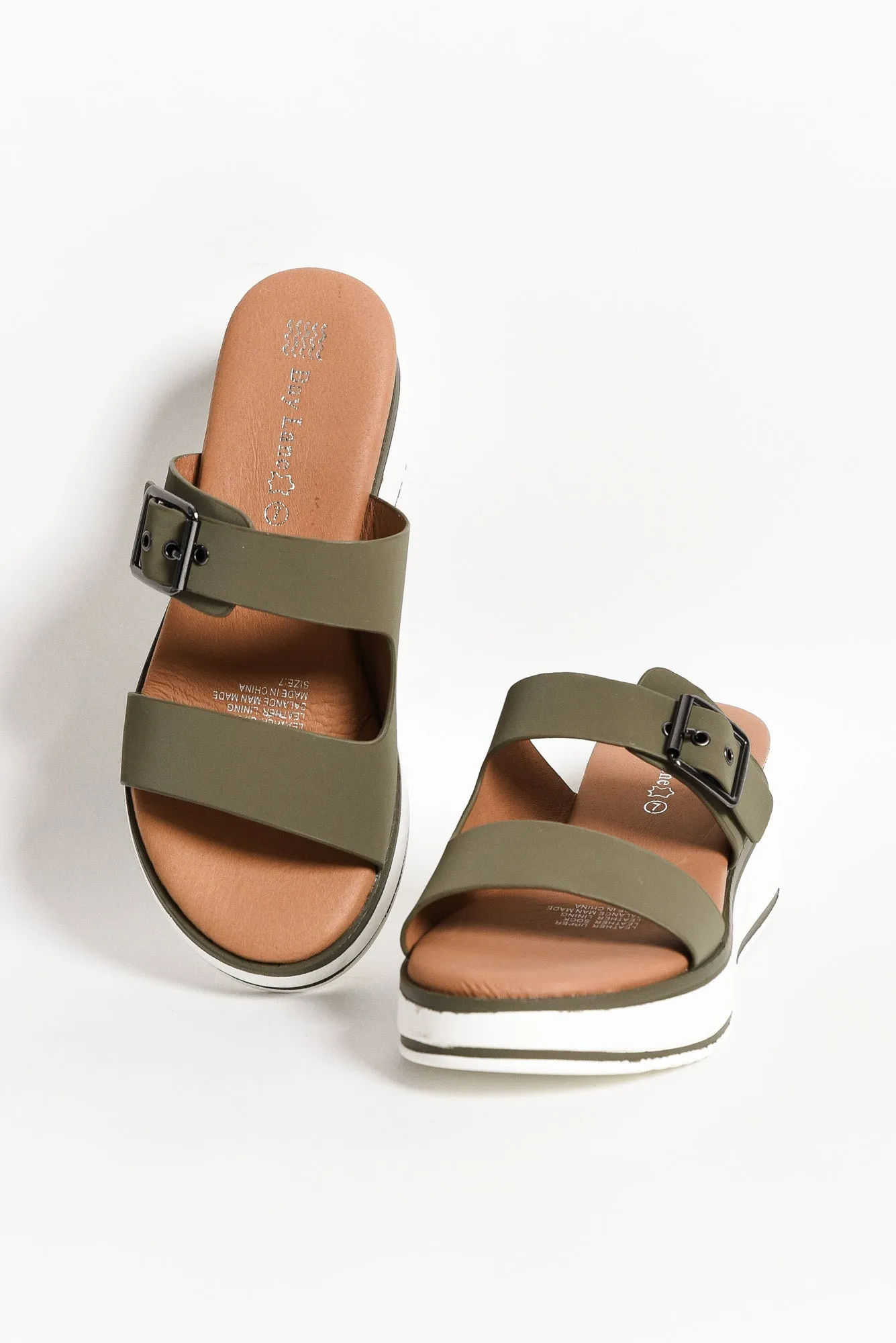 Lyst Olive Leather Buckle Platform Slide sold by Blue Bungalow