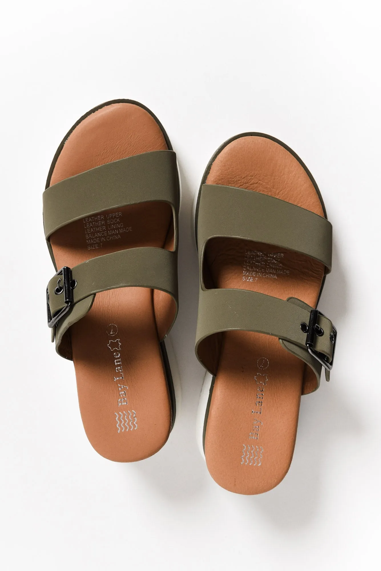 Lyst Olive Leather Buckle Platform Slide sold by Blue Bungalow product image thumbnail 3