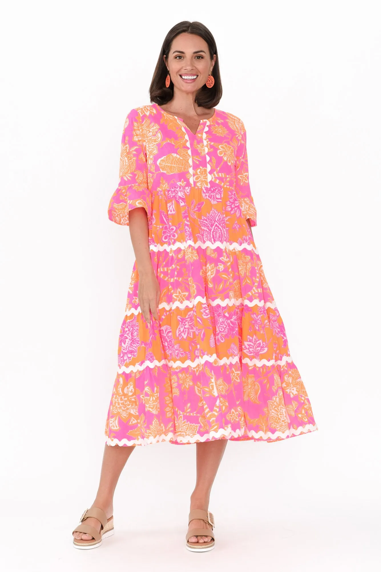 Lenor Pink Floral Cotton Tier Dress sold by Blue Bungalow product image thumbnail 2