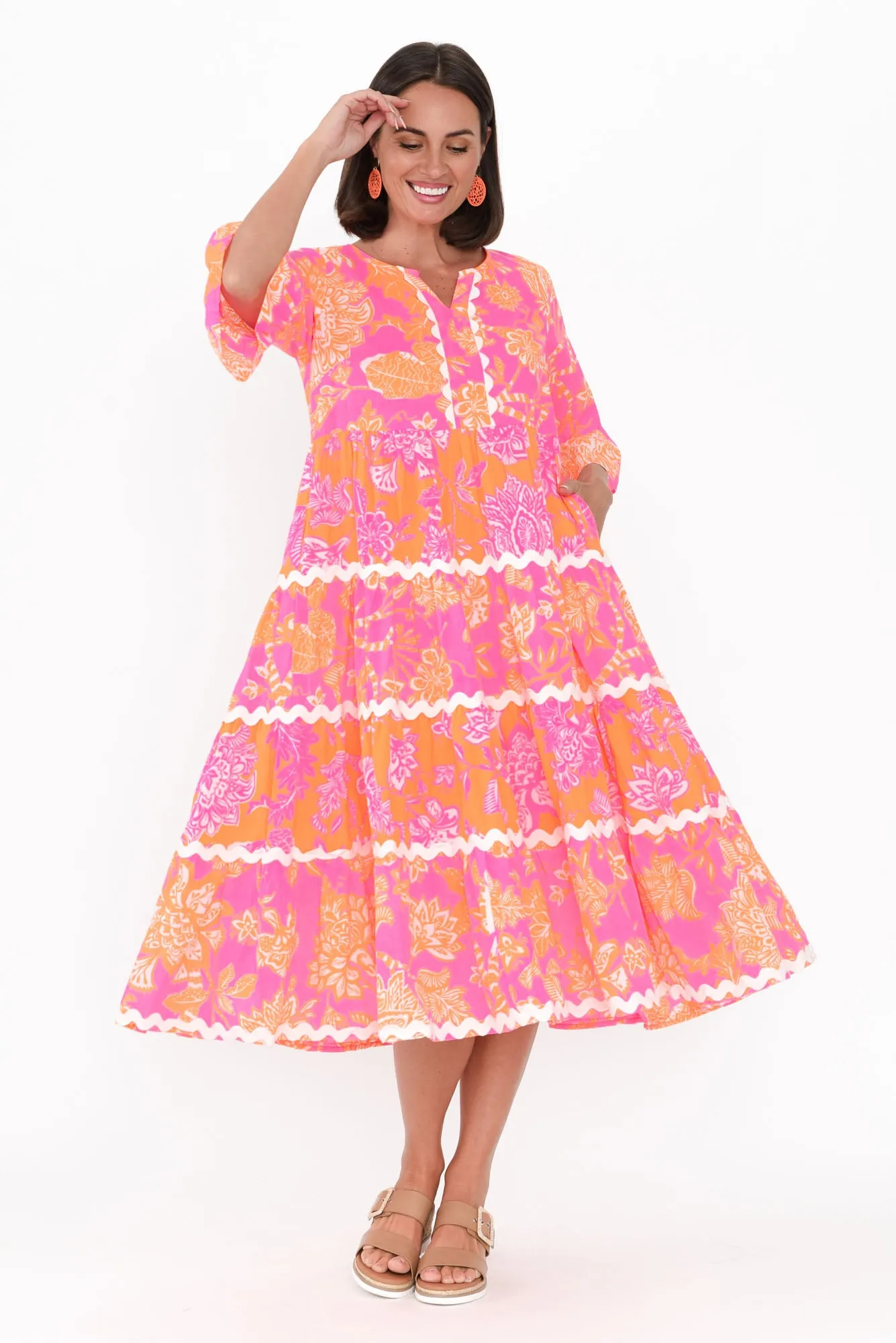 Lenor Pink Floral Cotton Tier Dress sold by Blue Bungalow product image thumbnail 3