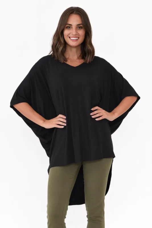Emory Black Bamboo Hi Lo Batwing Top sold by Blue Bungalow