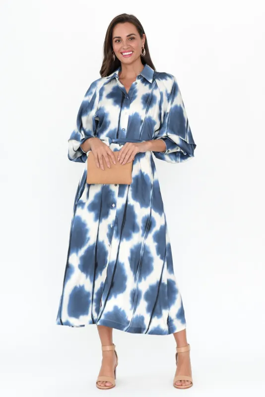 Obi Navy Spot Tie Dress sold by Blue Bungalow