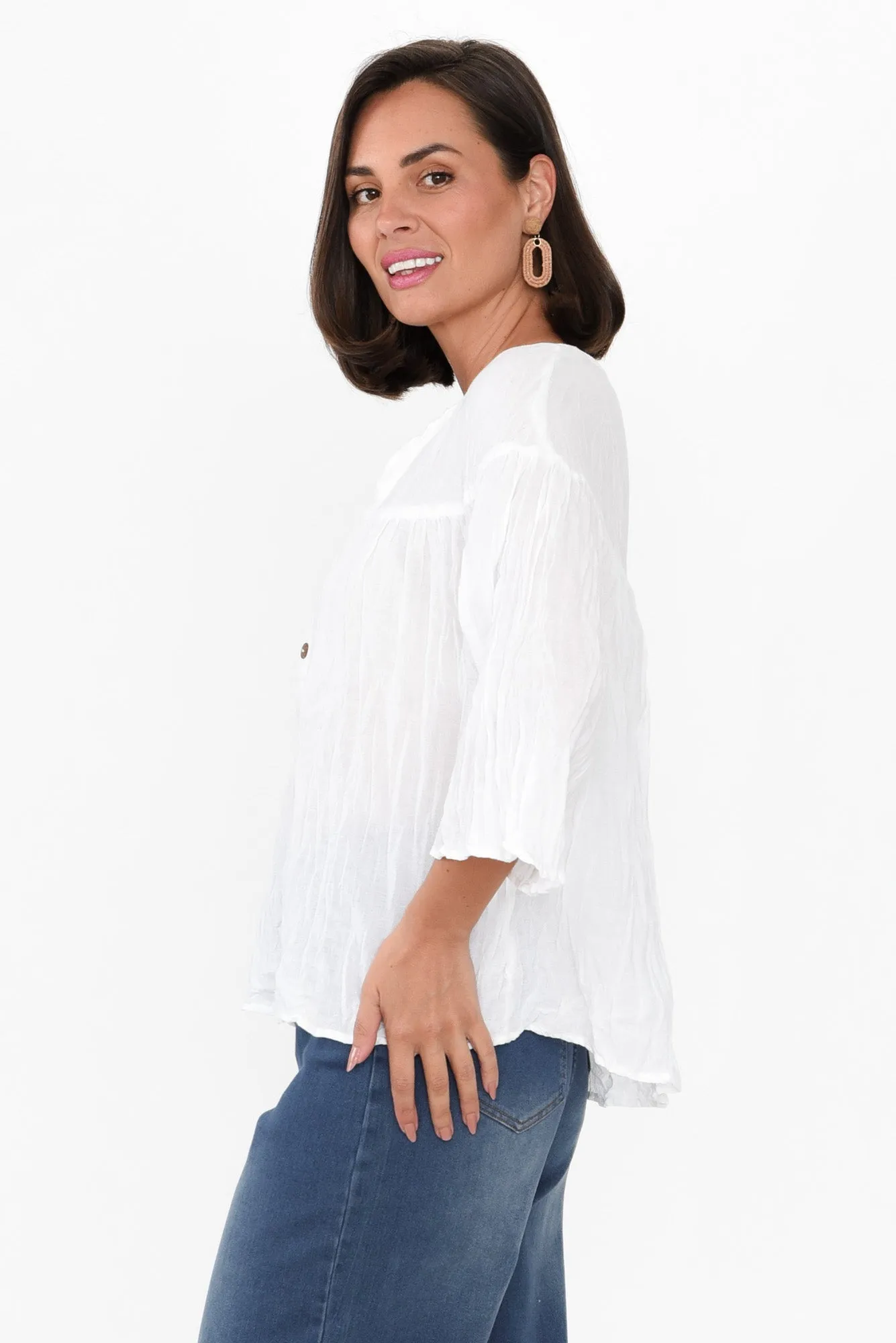 Blaise White Cotton Button Top sold by Blue Bungalow product image thumbnail 4